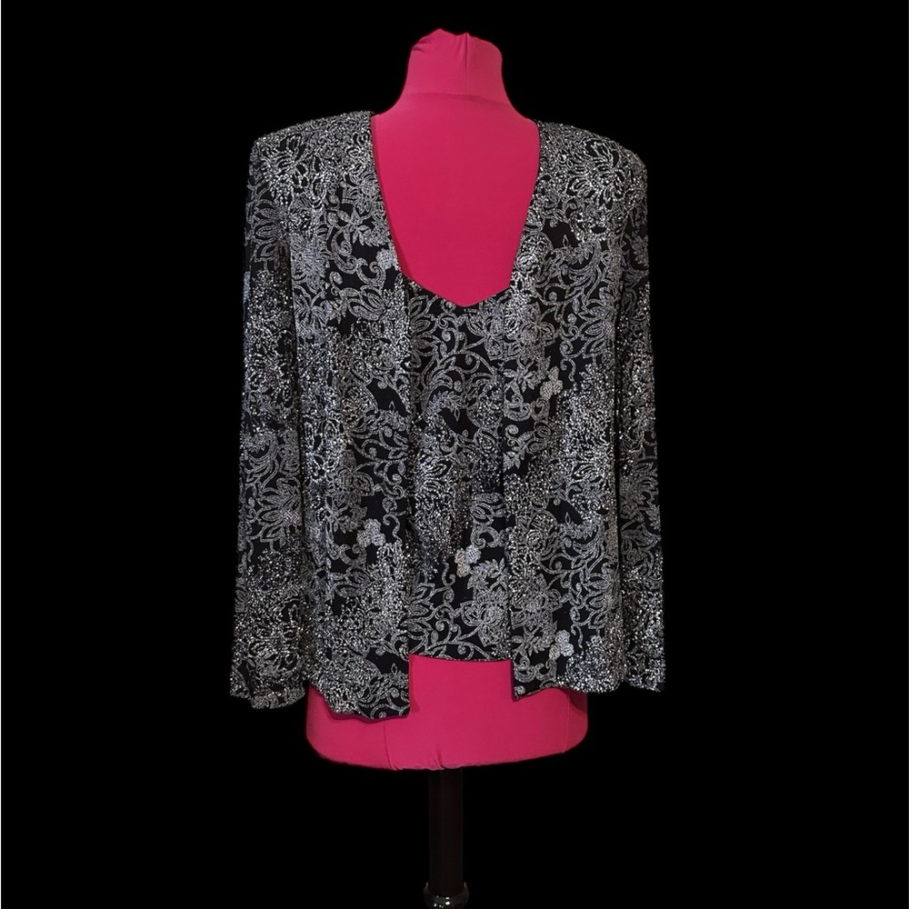 Alex Evenings Sparkly Black and Silver Floral Twinset (Med)